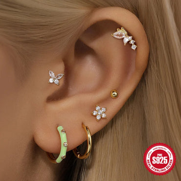 1 Piece Ear Cartilage Rings & Studs IG Style Cross Infinity Heart Shape 925 Sterling Silver Plating Inlay Zircon Ear Cartilage Rings & Studs