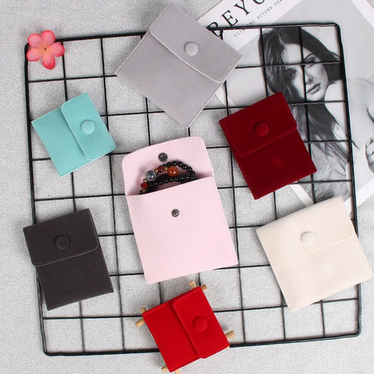 Double Sided Velvet Snap Button Jewelry Packaging Pouch Fabric Necklace Storage Bag Moisture Proof Scratch Resistant