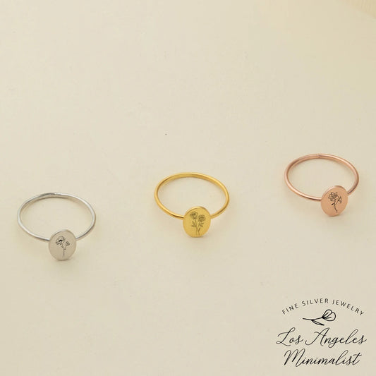 Personalized Birth Flower Ring, Floral Signet Ring, Christmas Gift for Her, Jewelry Gift for Women, Minimalist Birth Month Flower Ring
