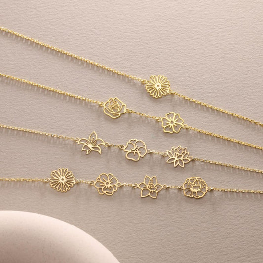 Personalized Birth Flower Bracelet, Birth flower Family Bracelet, Birth Month Bracelet, Meaningful Gift For Mom, Christmas Gift for Her