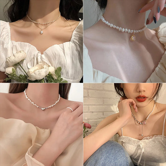 Love Stitching Pearl Japanese And Korean Necklace Design High-Grade Light Luxury Niche Clavicle Chain New Women'S Necklace