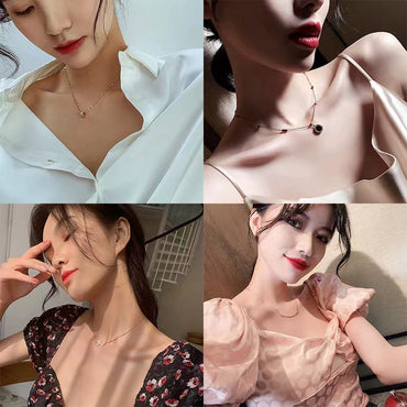 Titanium Steel Jewelry Pendant Bracelet Necklace Ear Clip Accessories With Four Leaf Clover Butterfly Geometric Pattern Electroplated For Women