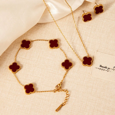 Wholesale Classy Hand Jewelry Set With Four Leaf Clover Acrylic Earrings Necklaces And Shell Bracelets In Stainless Steel And Titanium Steel With Electroplating Process