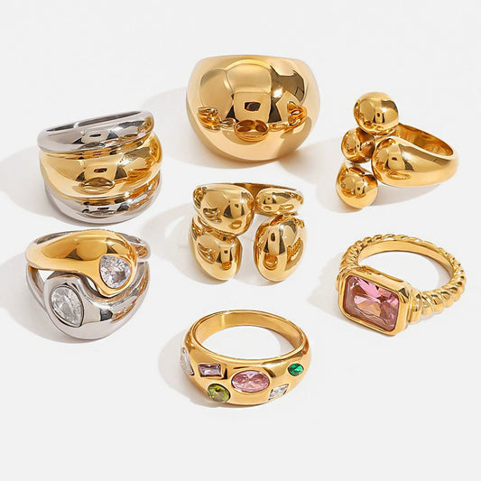 Wholesale Exaggerated Retro Stainless Steel Zircon Ring For Women With Geometric Design And Electroplating Treatment