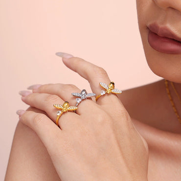 Wholesale Fashion Light Luxury Oil Dropping Zircon Hard Working Bee Double Layer Jewelry Set In Titanium Steel With Electroplating For Women