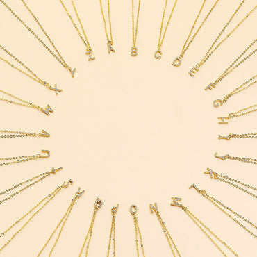 Wholesale Jewelry Simple Letter Pendant Necklace Copper Mixed Gem Inlay Zircon Ochain