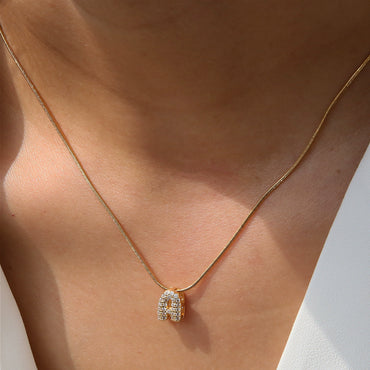 Wholesale Pendant Necklace Brass Copper Electroplated With Letter Pattern On Snake Chain For Women