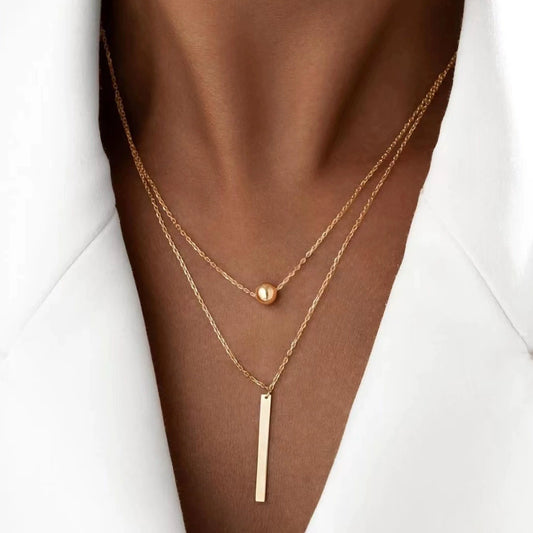 Wholesale Women's Doublelayer Ins Style Simple Square Pendant Stacked Clavicle Chain Necklace Alloy Geometric Electroplating