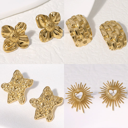 Wholesale Women's Simple High End Cold Style Titanium Steel Stud Earrings With Heart Flower And Geometric Patterns Electroplated