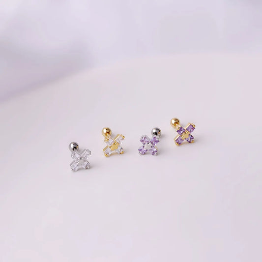 0.8mm Titanium Steel Thin Rod Cross Zircon Single Ear Bone Earrings