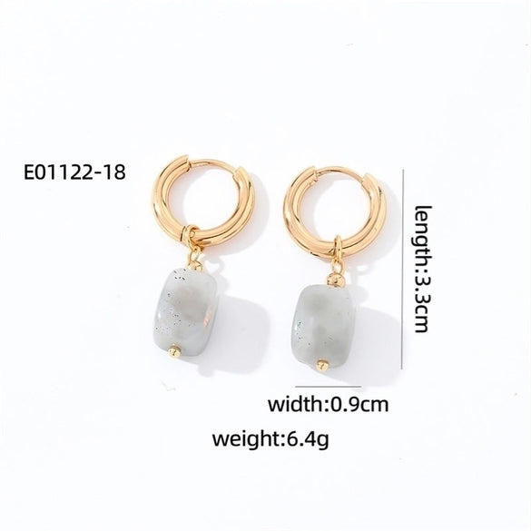 1 Pair Casual Vintage Style Simple Style Square Plating Stainless Steel Natural Stone Drop Earrings