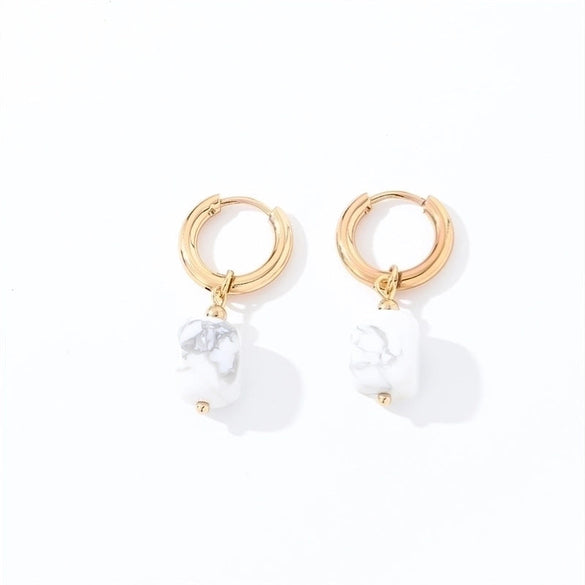 1 Pair Casual Vintage Style Simple Style Square Plating Stainless Steel Natural Stone Drop Earrings