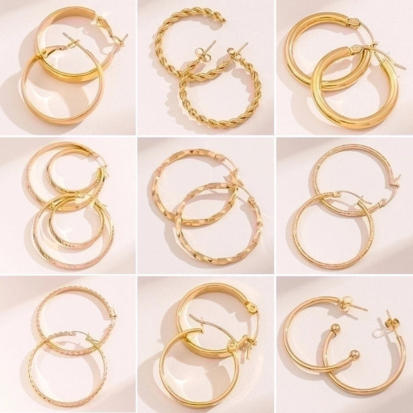 1 Pair Retro Simple Style Round Waves Plating Stainless Steel 18k Gold Plated Hoop Earrings