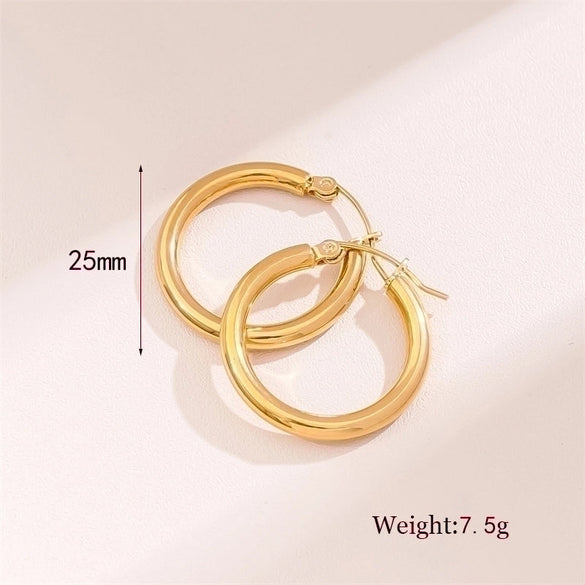 1 Pair Retro Simple Style Round Waves Plating Stainless Steel 18k Gold Plated Hoop Earrings