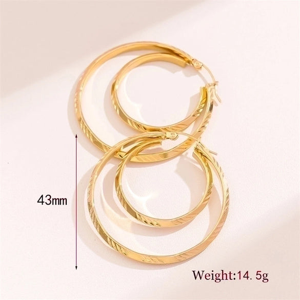 1 Pair Retro Simple Style Round Waves Plating Stainless Steel 18k Gold Plated Hoop Earrings