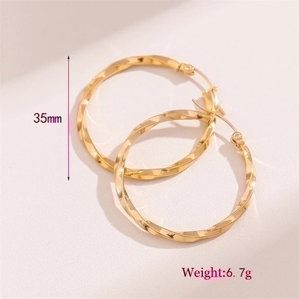 1 Pair Retro Simple Style Round Waves Plating Stainless Steel 18k Gold Plated Hoop Earrings