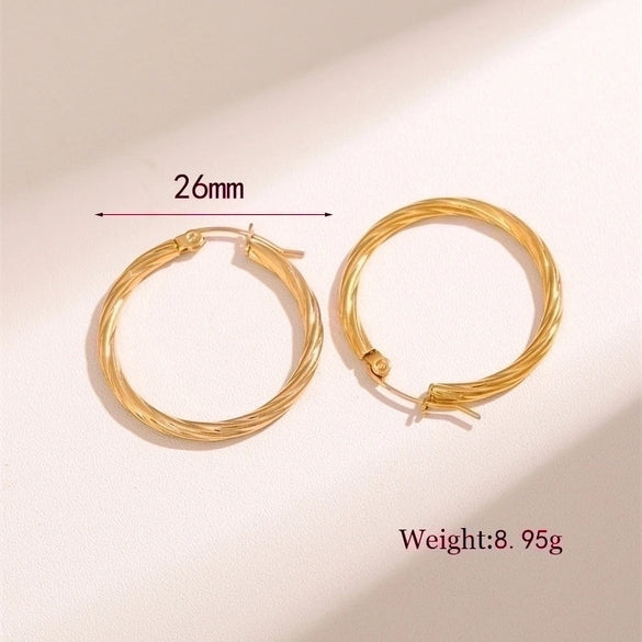 1 Pair Retro Simple Style Round Waves Plating Stainless Steel 18k Gold Plated Hoop Earrings