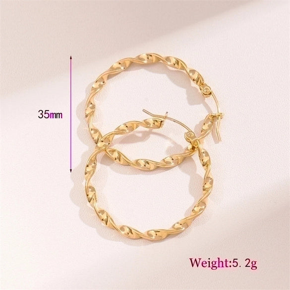 1 Pair Retro Simple Style Round Waves Plating Stainless Steel 18k Gold Plated Hoop Earrings