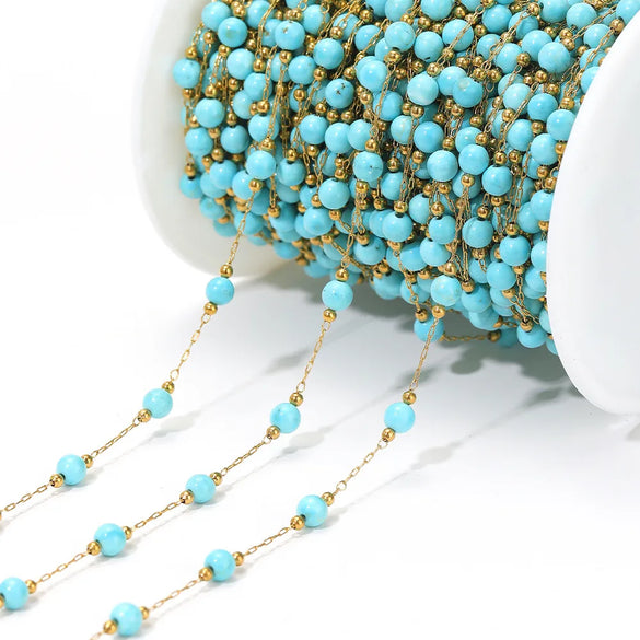 1 M 304 Stainless Steel Natural Stone Diameter 3mm Diameter 4mm Jewelry Accessories Chain