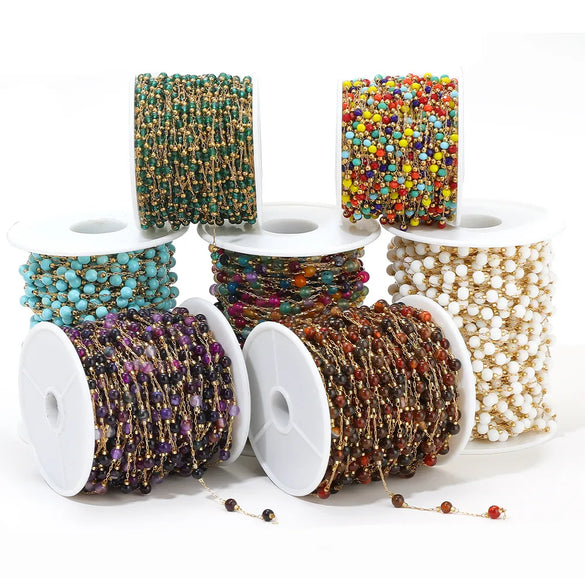 1 M 304 Stainless Steel Natural Stone Diameter 3mm Diameter 4mm Jewelry Accessories Chain