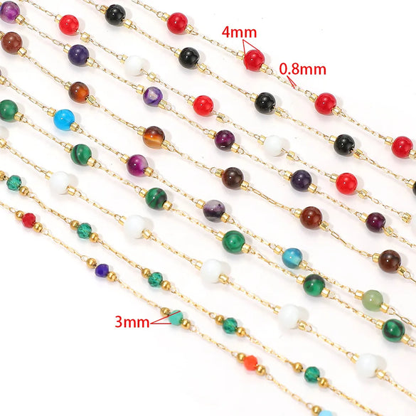 1 M 304 Stainless Steel Natural Stone Diameter 3mm Diameter 4mm Jewelry Accessories Chain