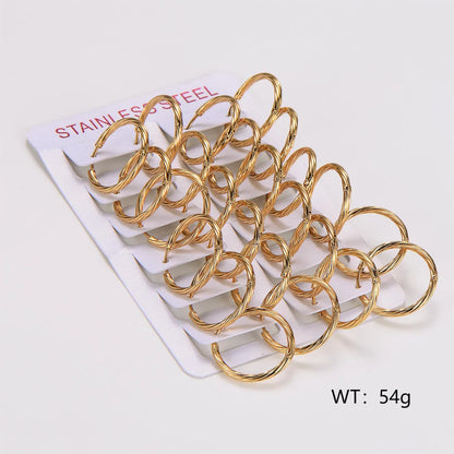 1 Pack Of 12 Pairs Casual Simple Style Classic Style Stripe Spiral Stripe 304 Stainless Steel Hoop Earrings Earrings