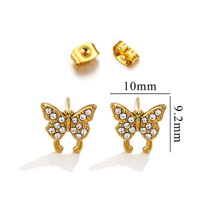 1 Pack Of 5 Pairs Cute Sweet IG Style Geometric Star Heart Shape Inlay Titanium Steel Zircon Ear Studs