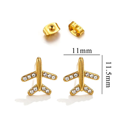 1 Pack Of 5 Pairs Cute Sweet IG Style Geometric Star Heart Shape Inlay Titanium Steel Zircon Ear Studs