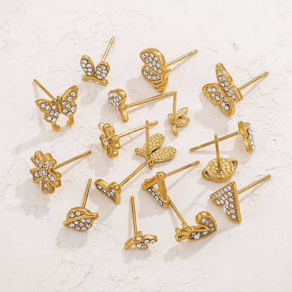 1 Pack Of 5 Pairs Cute Sweet IG Style Geometric Star Heart Shape Inlay Titanium Steel Zircon Ear Studs