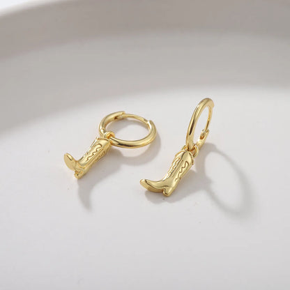 1 Pair 18K Gold Plated Sterling Silver Solid Color Boots Drop Earrings