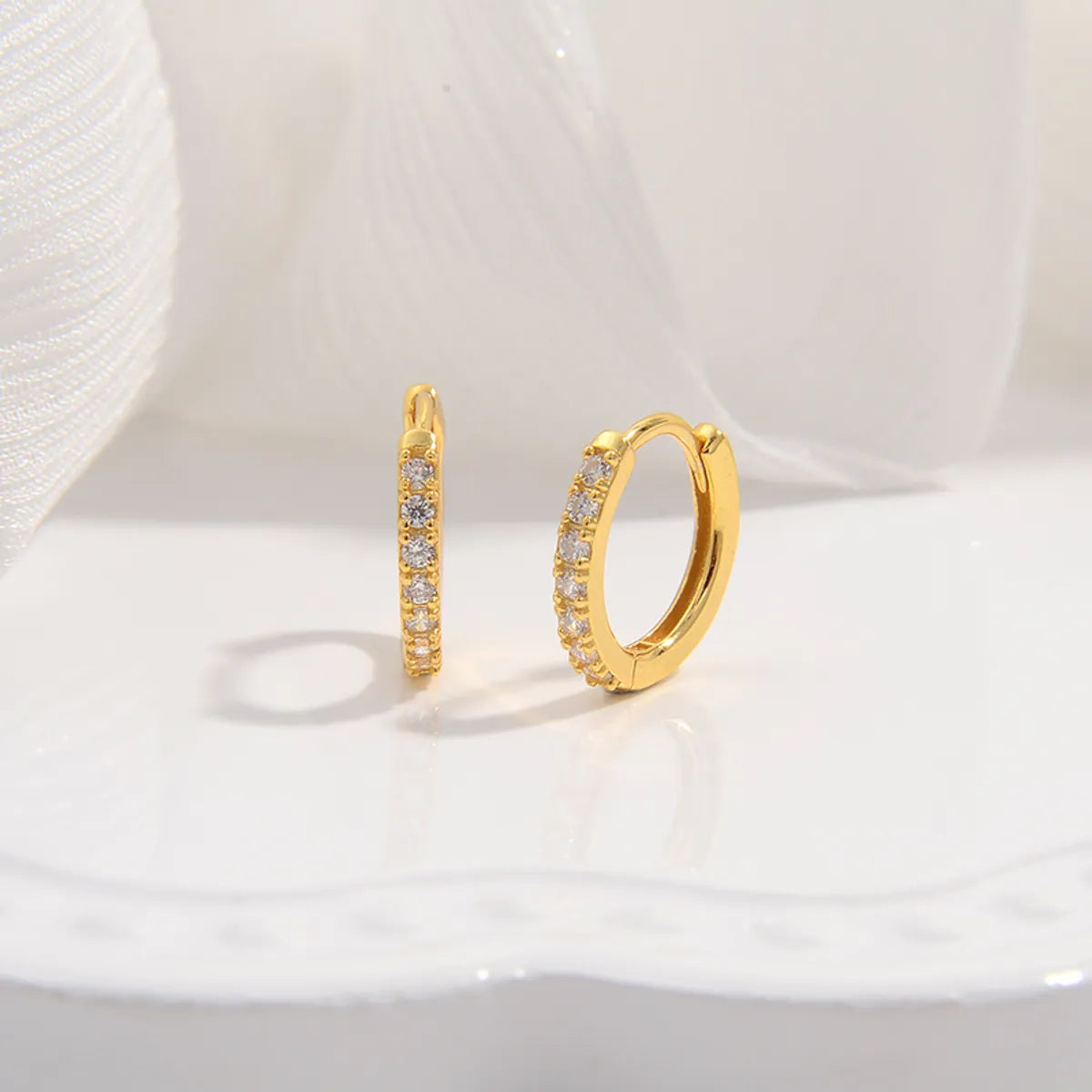 1 Pair 22K Gold Plated Sterling Silver Zircon Round Earrings