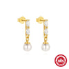 1 Pair 925 Sterling Silver Pearl Zircon 925 Sterling Silver Earrings Geometric Drop Earrings Ear Studs