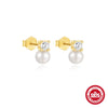 1 Pair 925 Sterling Silver Pearl Zircon 925 Sterling Silver Earrings Geometric Drop Earrings Ear Studs