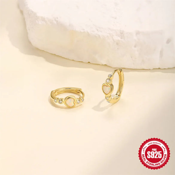 1 Pair 925 Sterling Silver Zircon 925 Sterling Silver Earrings Heart Shape Hoop Earrings