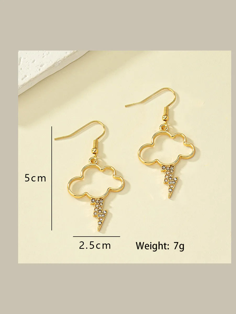 1 Pair Artistic Clouds Lightning Plating Inlay Alloy Rhinestones Drop Earrings