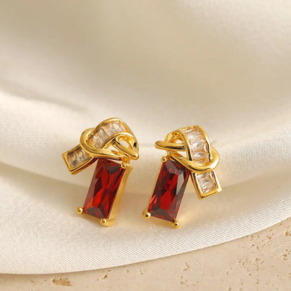 1 Pair Artistic Rectangle Inlay Copper Zircon 18K Gold Plated Drop Earrings