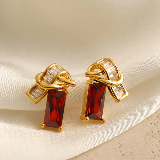 1 Pair Artistic Rectangle Inlay Copper Zircon 18K Gold Plated Drop Earrings