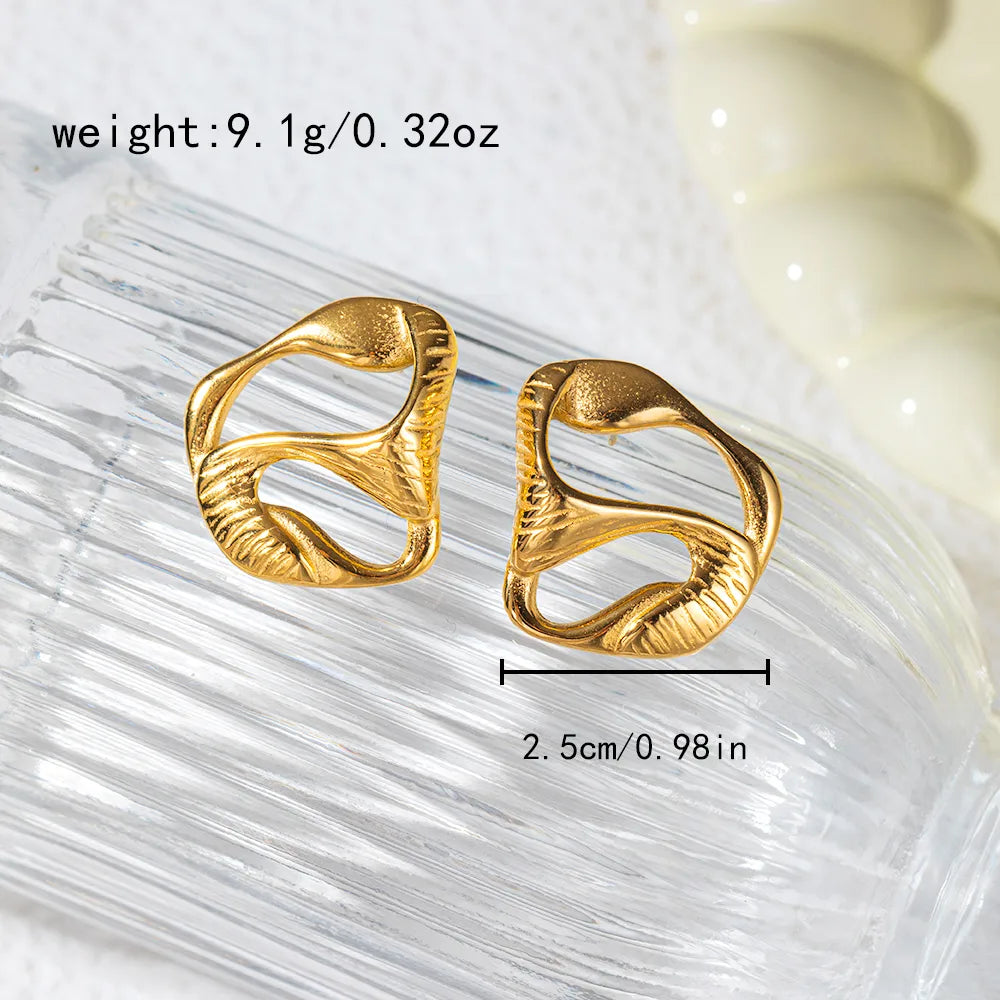 1 Pair Artistic Shiny C Shape Round Square Asymmetrical Plating 304 Stainless Steel 14K Gold Plated Earrings