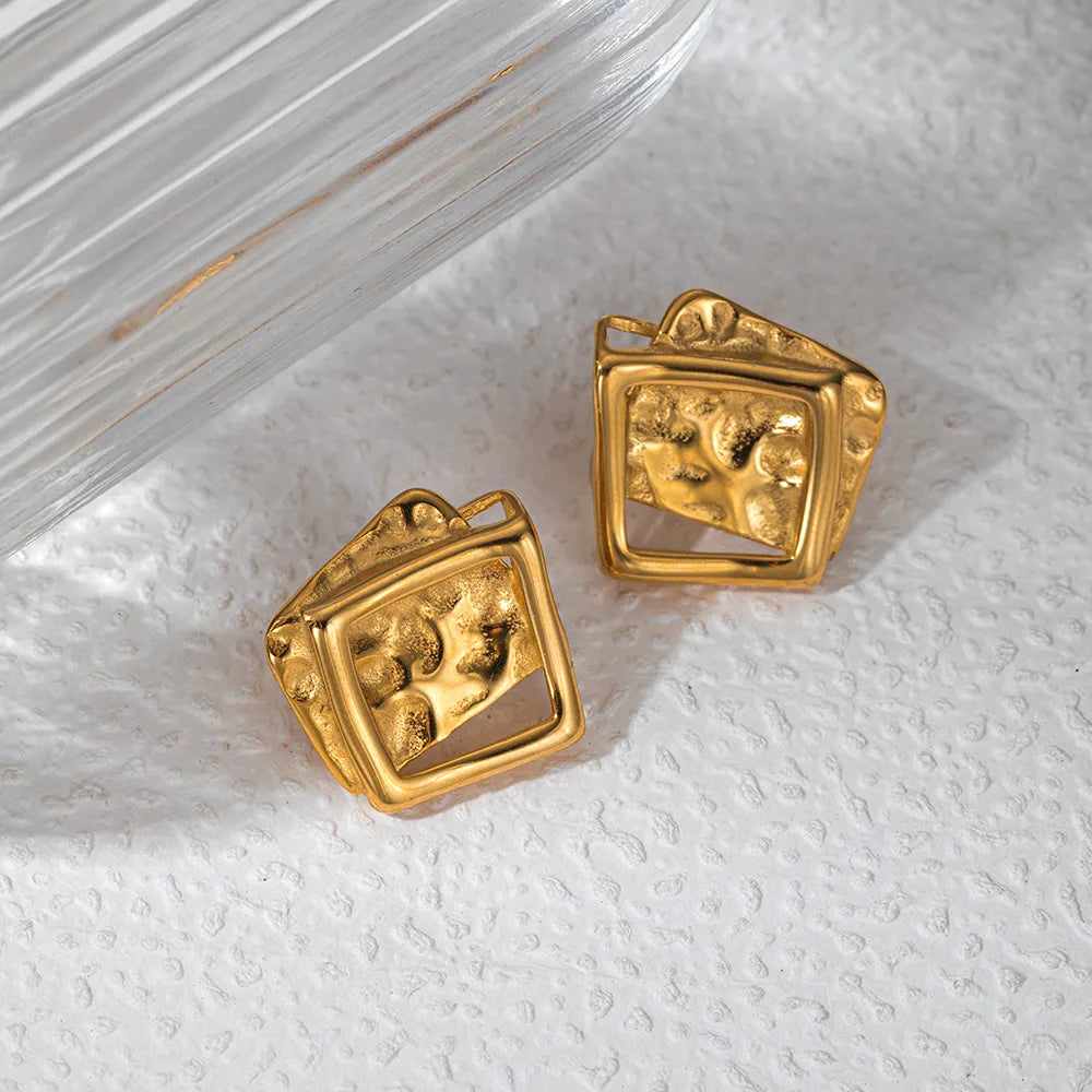 1 Pair Artistic Shiny C Shape Round Square Asymmetrical Plating 304 Stainless Steel 14K Gold Plated Earrings