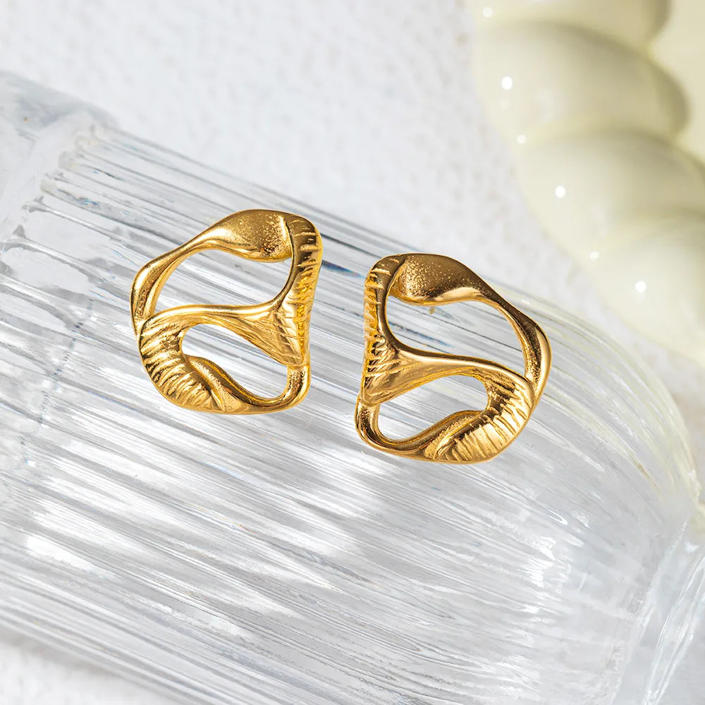 1 Pair Artistic Shiny C Shape Round Square Asymmetrical Plating 304 Stainless Steel 14K Gold Plated Earrings