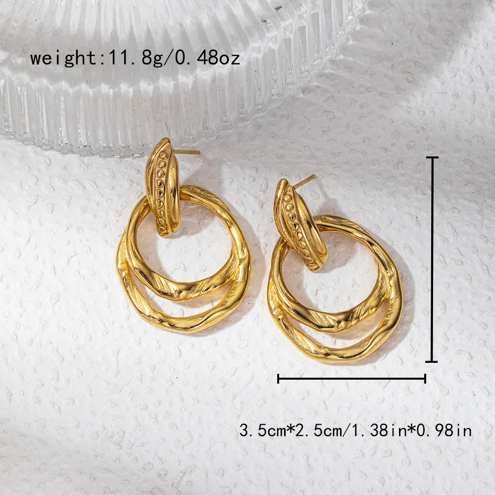 1 Pair Artistic Shiny C Shape Round Square Asymmetrical Plating 304 Stainless Steel 14K Gold Plated Earrings