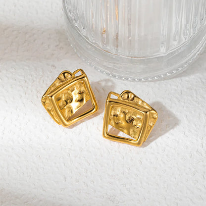 1 Pair Artistic Shiny C Shape Round Square Asymmetrical Plating 304 Stainless Steel 14K Gold Plated Earrings