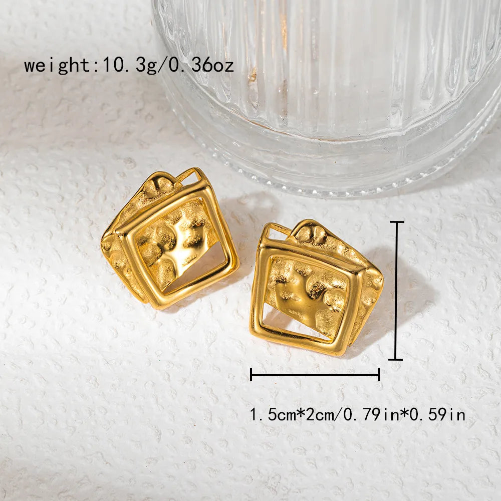 1 Pair Artistic Shiny C Shape Round Square Asymmetrical Plating 304 Stainless Steel 14K Gold Plated Earrings