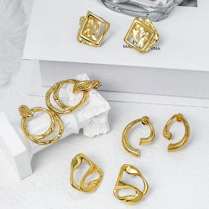 1 Pair Artistic Shiny C Shape Round Square Asymmetrical Plating 304 Stainless Steel 14K Gold Plated Earrings