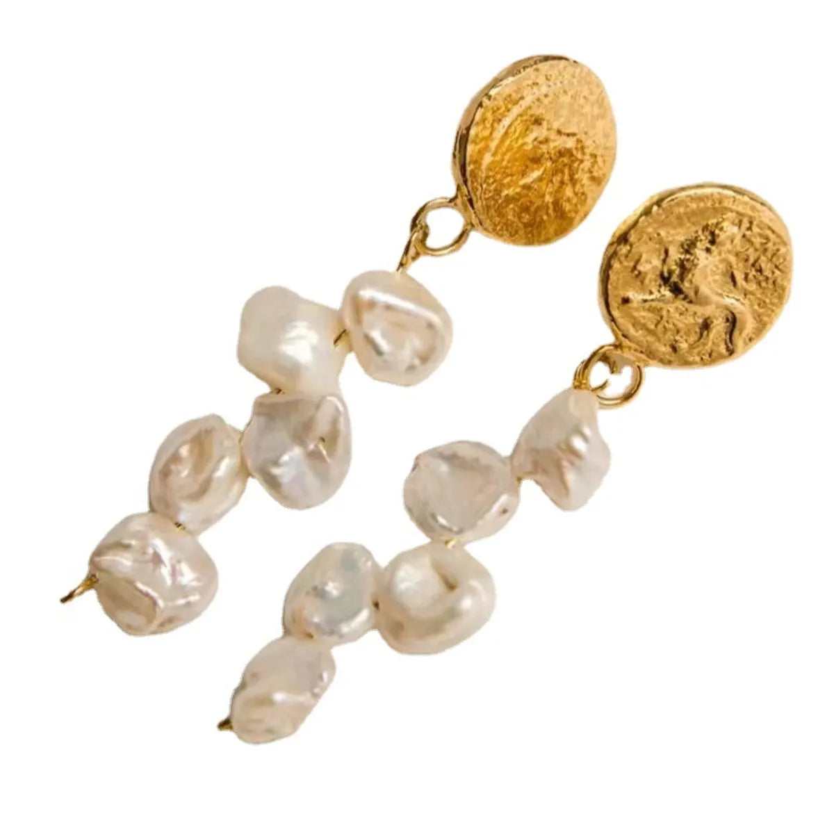 1 Pair Baroque Style Geometric Freshwater Pearl Copper Plating 18k Gold Plated Drop Earrings