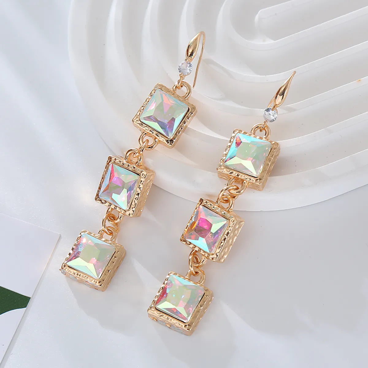 1 Pair Baroque Style Simple Style Classic Style Square Plating Inlay Alloy Rhinestones Glass Gold Plated Drop Earrings