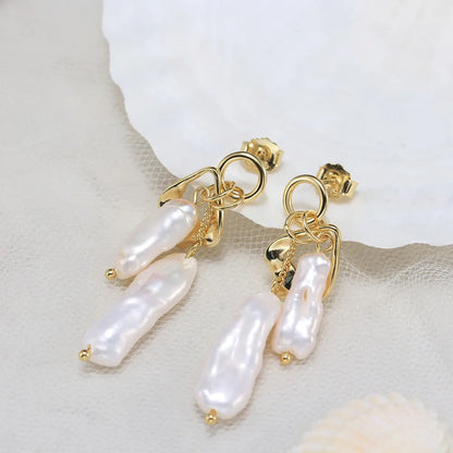 1 Pair Baroque Style Sweet Simple Style Geometric Plating Freshwater Pearl Sterling Silver Drop Earrings