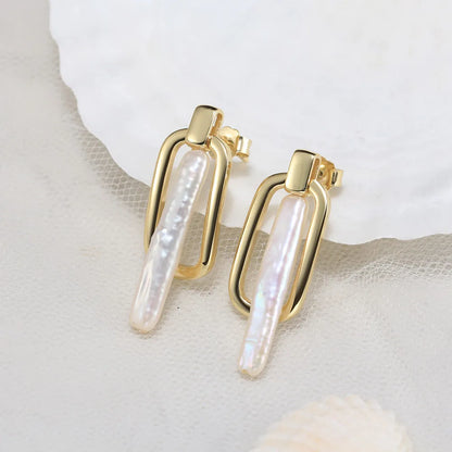 1 Pair Baroque Style Sweet Simple Style Geometric Plating Freshwater Pearl Sterling Silver Drop Earrings