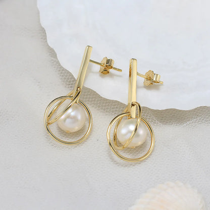 1 Pair Baroque Style Sweet Simple Style Geometric Plating Inlay Freshwater Pearl Sterling Silver Freshwater Pearl Drop Earrings