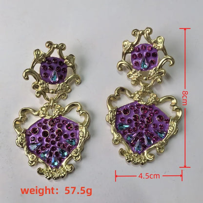 1 Pair Baroque Style Vacation Oversized Geometric Enamel Inlay Alloy Copper Artificial Rhinestones Gold Plated Drop Earrings